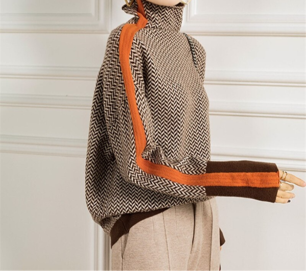 Auburn™ | Luxe Brown Herringbone Turtleneck Sweater