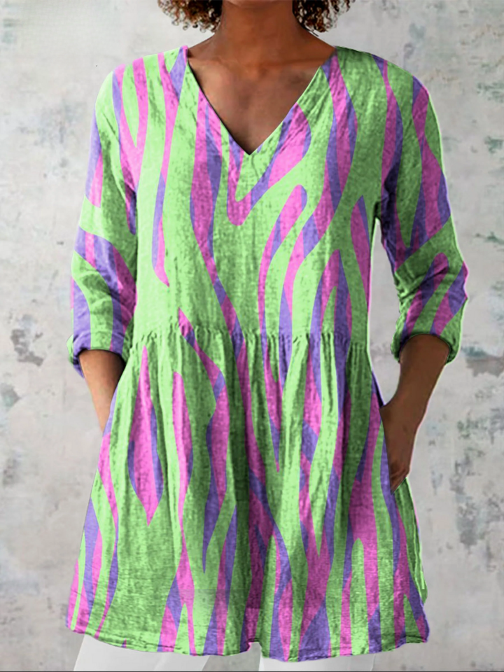 Zaria™ | Vibrant Zebra V-Neck Shirt