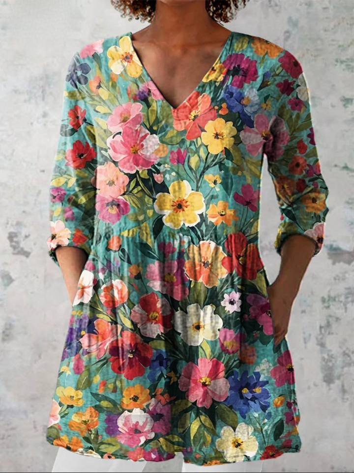 Camille™ | Wildflower Garden V-Neck Shirt