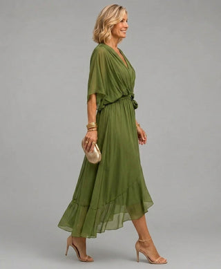 Olivia™ | Olive Draped Elegance Dress