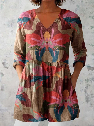 Serena™ | Tropical Bloom V-Neck Shirt
