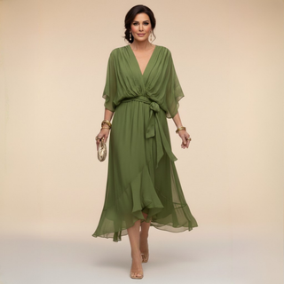 Olivia™ | Olive Draped Elegance Dress