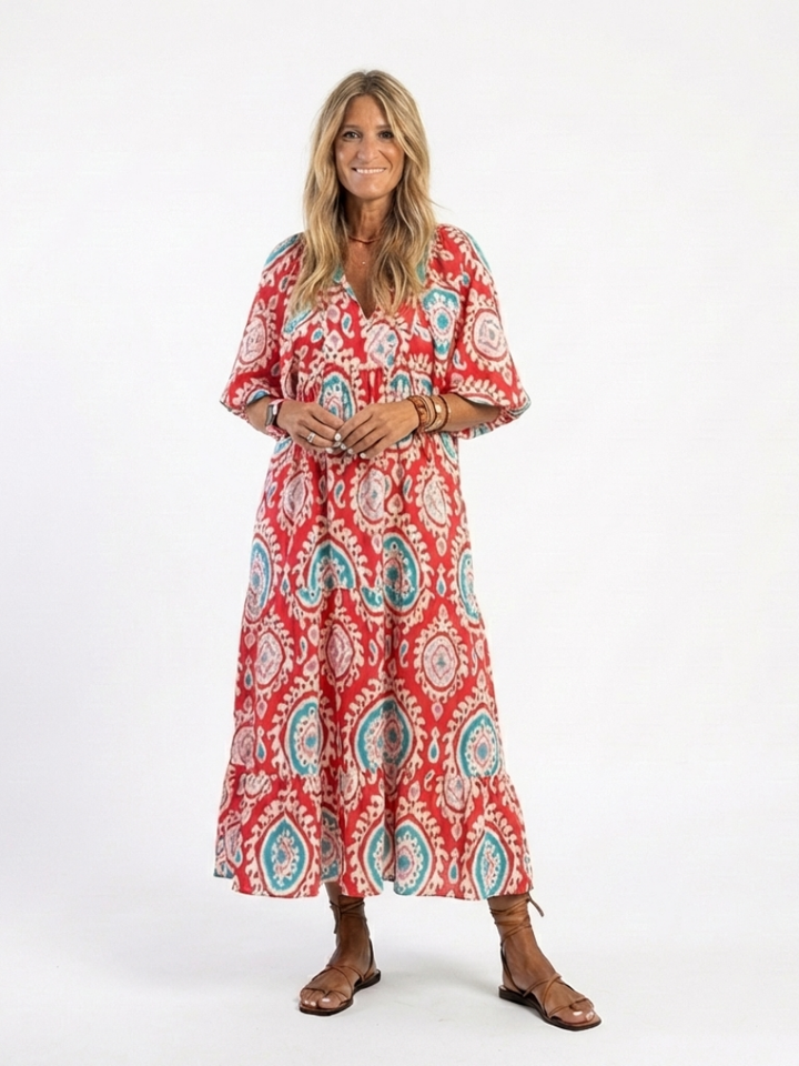 Isla™ | Coral Medallion Maxi Dress