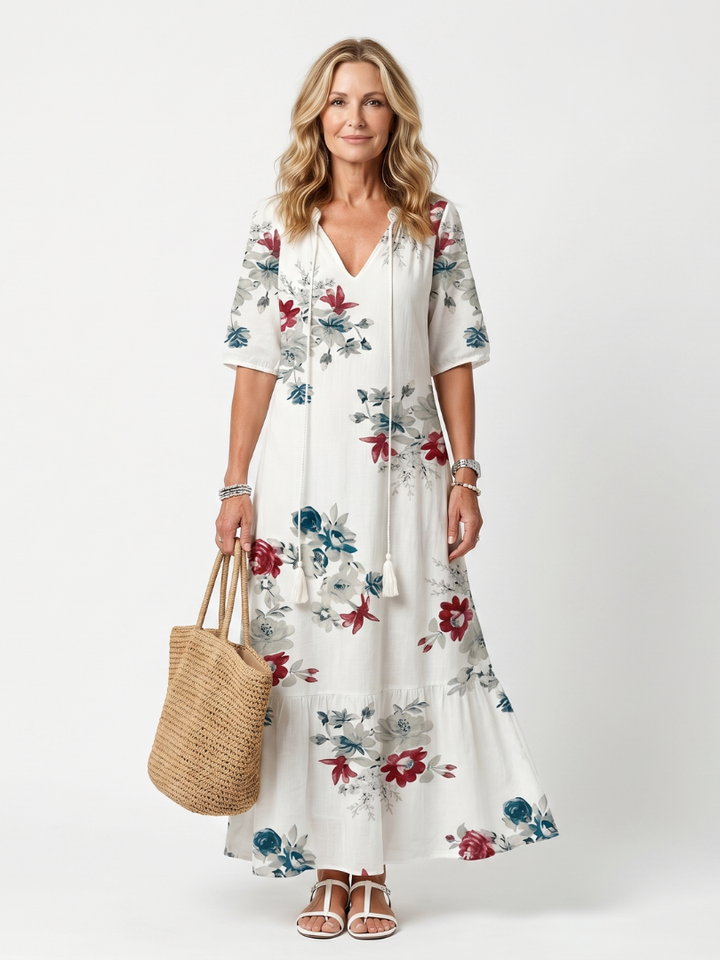 Maeva™ | Scattered Floral Tassel Tie Midi Dress