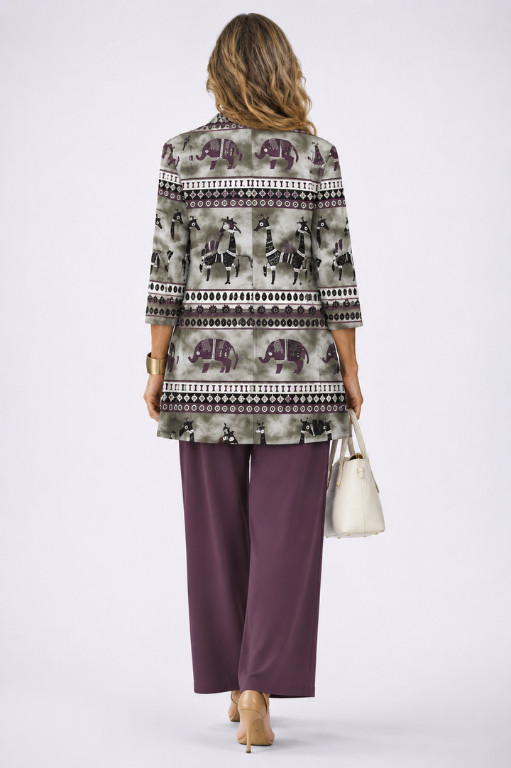 Savannah™ | Plum Elephant Print 3-Piece Trouser Set