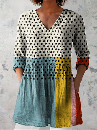 Harper™ | Colourblock Dot V-Neck Shirt