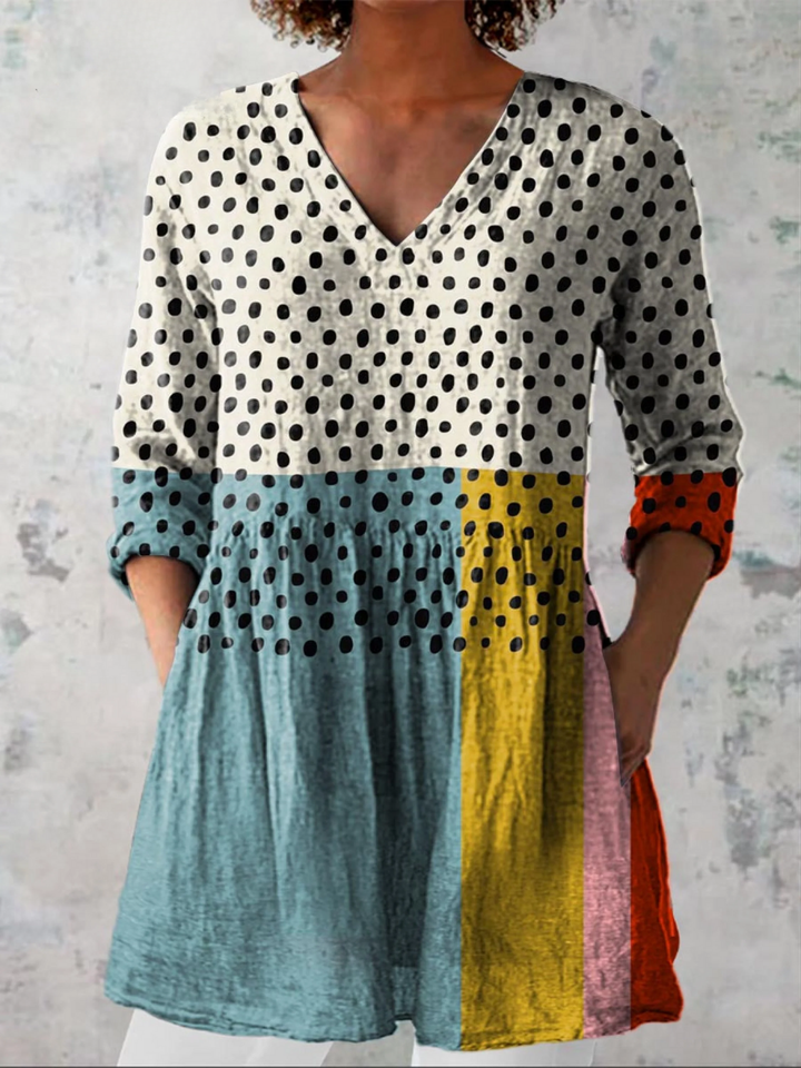 Harper™ | Colourblock Dot V-Neck Shirt