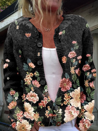 Noelle™ | Midnight Bloom Knitted Cardigan