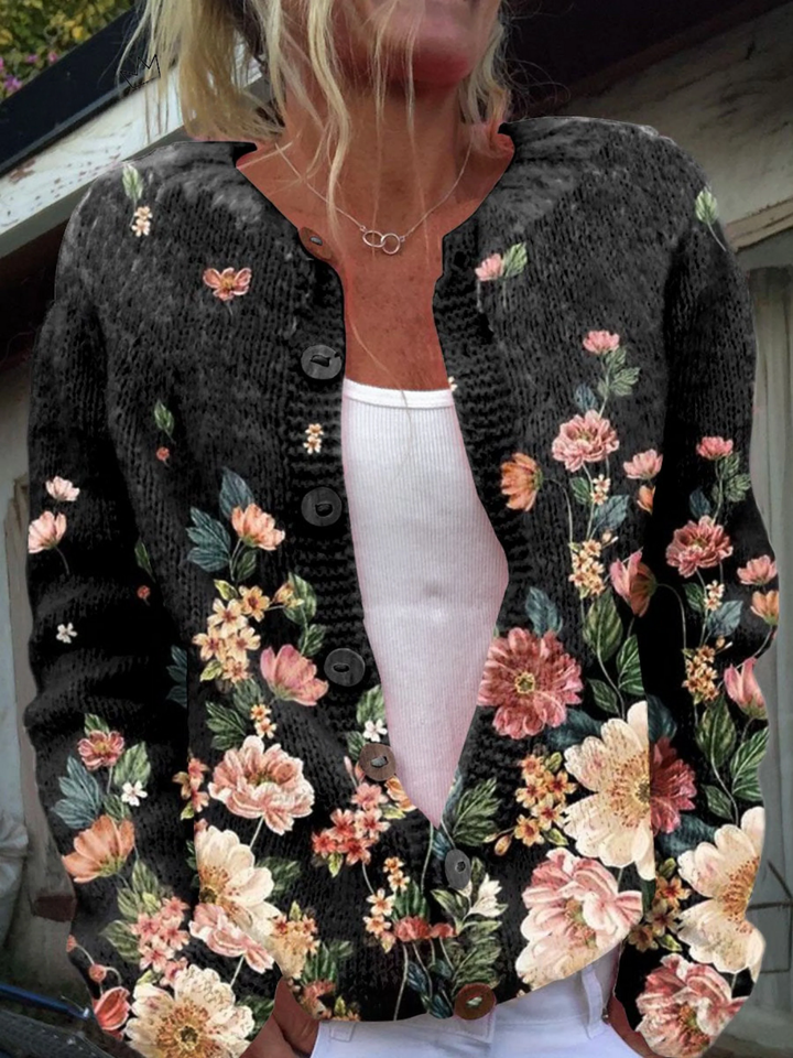 Noelle™ | Midnight Bloom Knitted Cardigan
