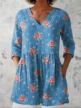 Rosalie™ | Vintage Rose V-Neck Shirt