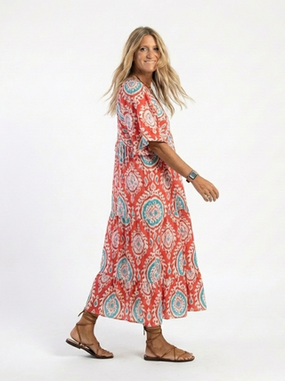 Isla™ | Coral Medallion Maxi Dress