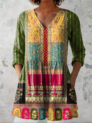 Priya™ | Heritage Patchwork V-Neck Shirt