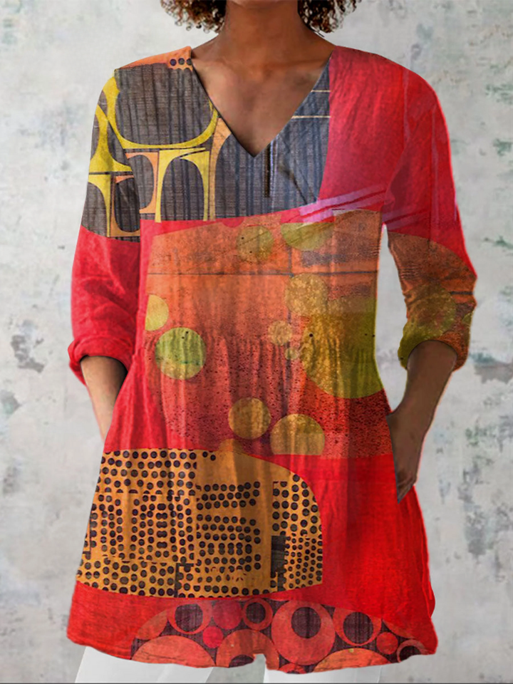 Sienna™ | Abstract Patchwork V-Neck Shirt