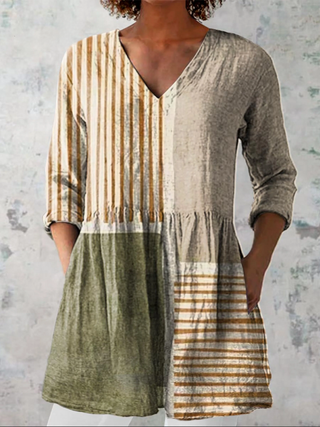 Harper™ | Earthtone Patchwork V-Neck Shirt