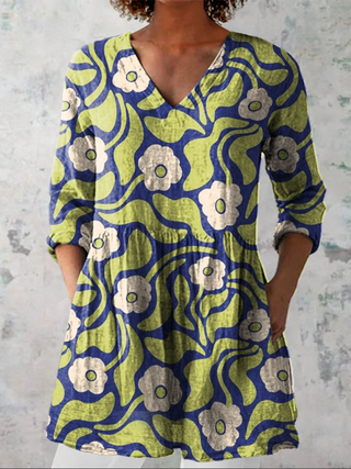 Olive™ | Retro Floral V-Neck Shirt