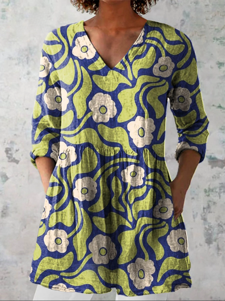 Olive™ | Retro Floral V-Neck Shirt