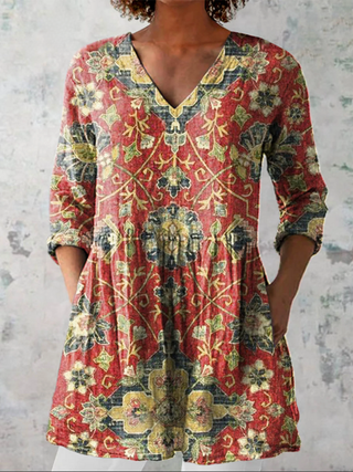 Vivienne™ | Heritage Floral V-Neck Shirt