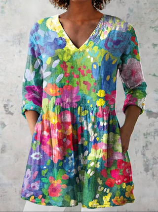 Maribel™ | Painterly Garden V-Neck Shirt