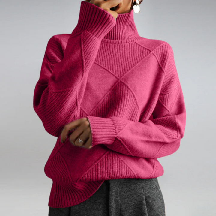Fuchsia™ | Luxe Pink Textured Turtleneck Sweater