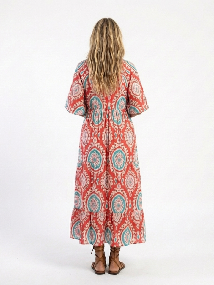 Isla™ | Coral Medallion Maxi Dress