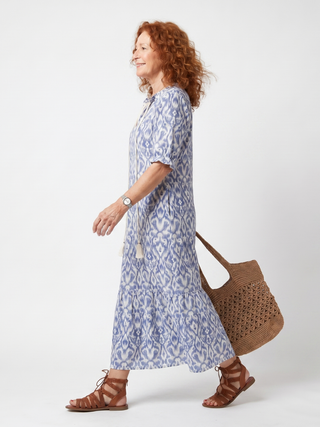 Isla™ | Blue Ikat Maxi Dress