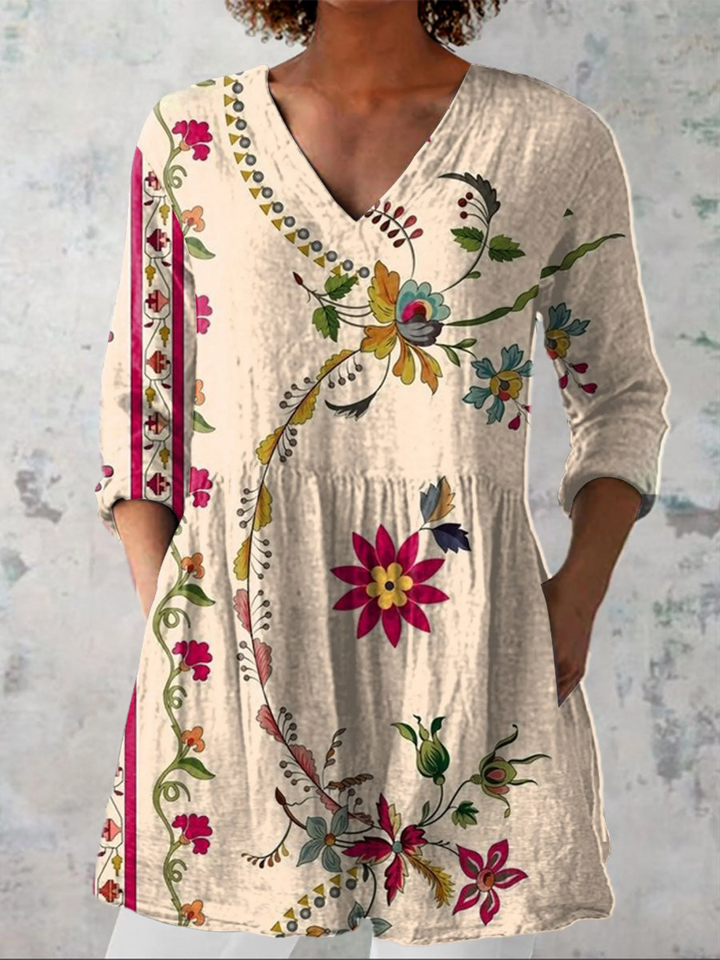 Emilia™ | Vintage Floral V-Neck Shirt