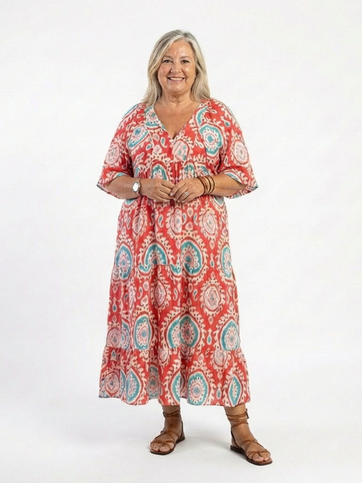 Isla™ | Coral Medallion Maxi Dress