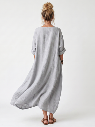 Raina | Contrast Panel Embroidered Oversized Pocket Midi Dress
