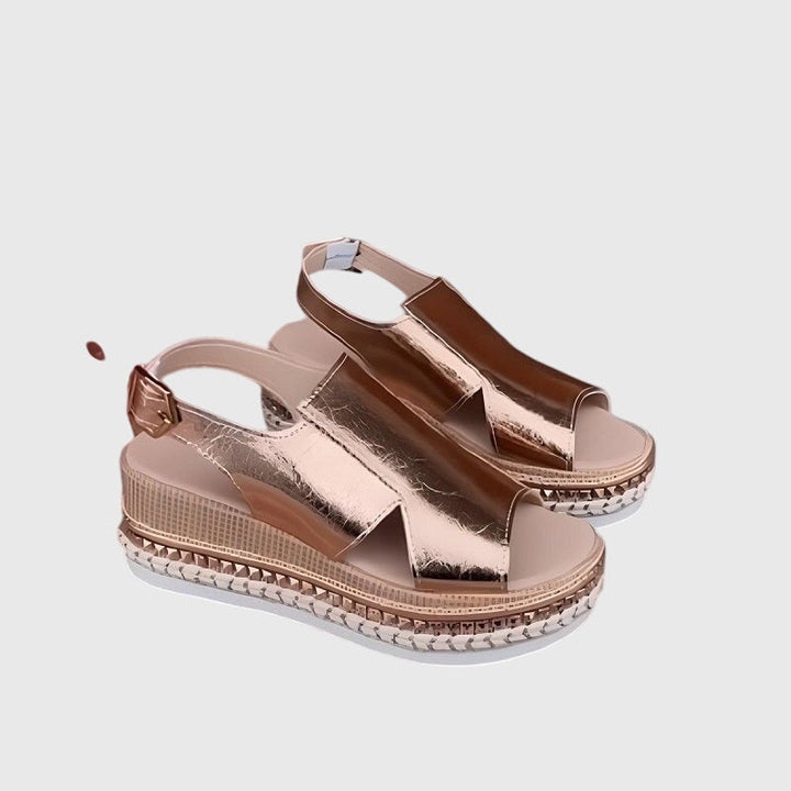 Teófila | Sandalias Destello de Oro Viejo