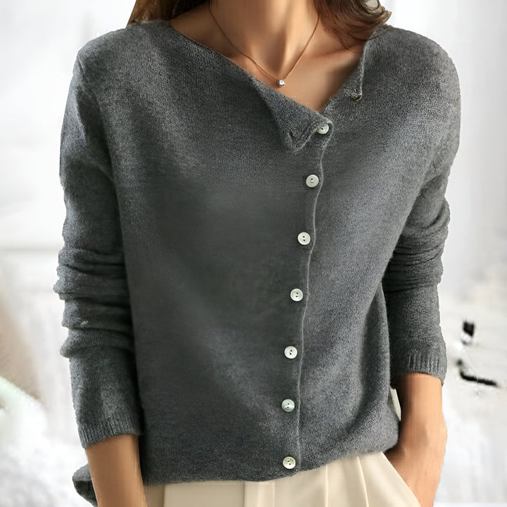 Elise™ | Luxe Grey Button Knit Sweater