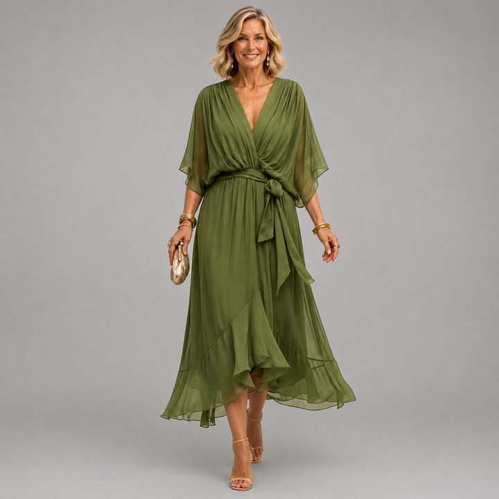 Olivia™ | Olive Draped Elegance Dress
