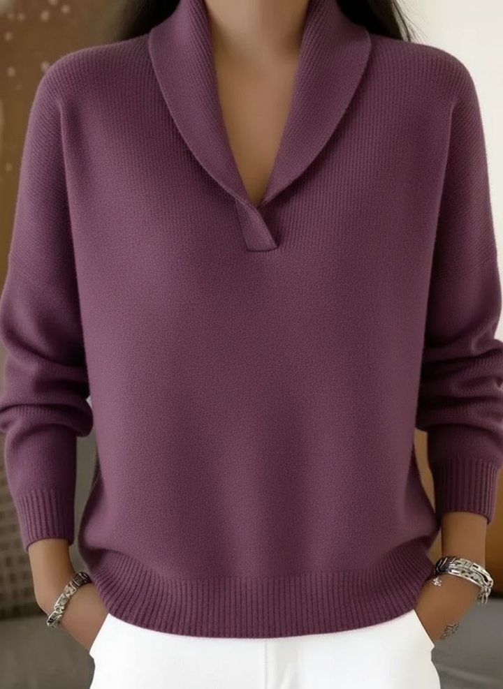 Emmeline™ | Ivory Shawl-Collar Autumn Sweater
