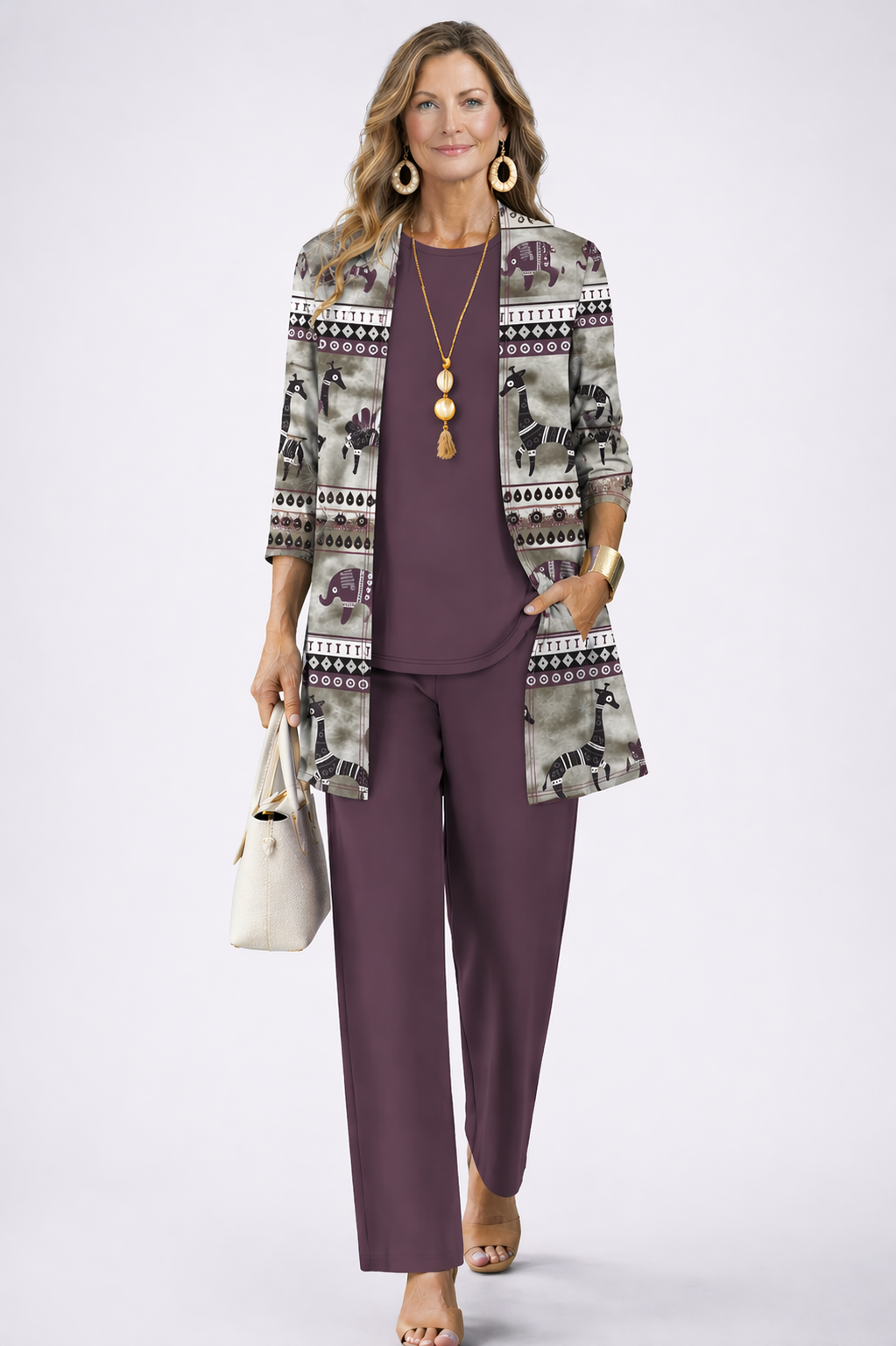 Savannah™ | Plum Elephant Print 3-Piece Trouser Set