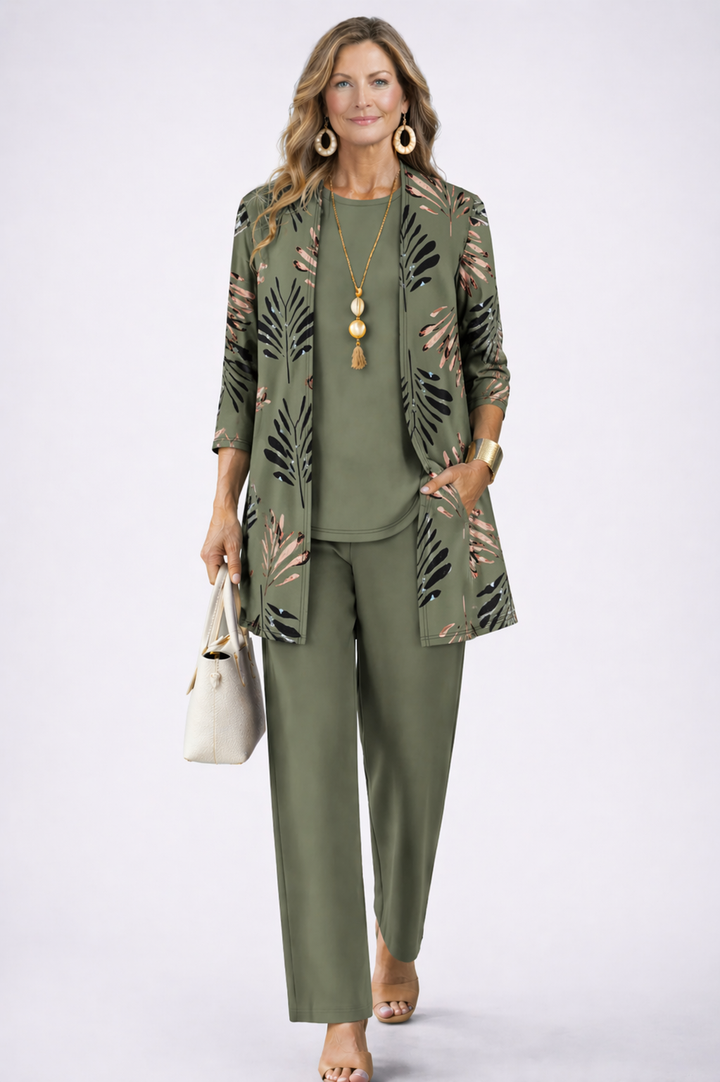 Sienna™ | Elegant Olive Leaf Print 3-Piece Set