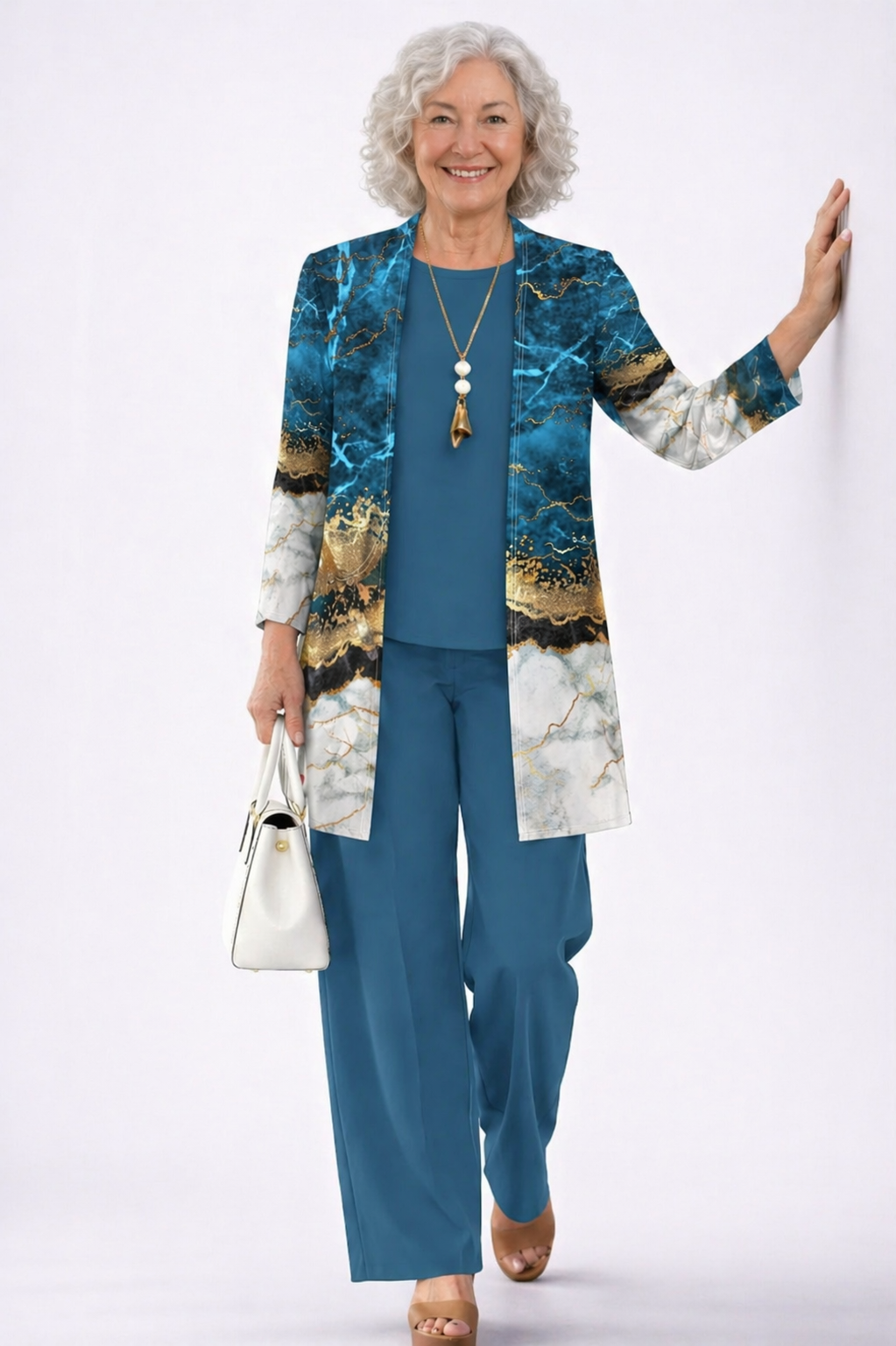 Marina™ | Elegant 3-Piece Marble Print Trouser Set