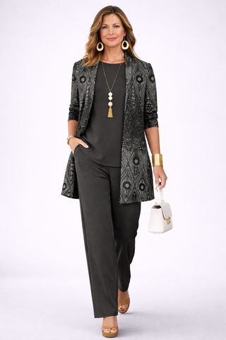 Monique™ | Elegant Black Geometric Print 3-Piece Set