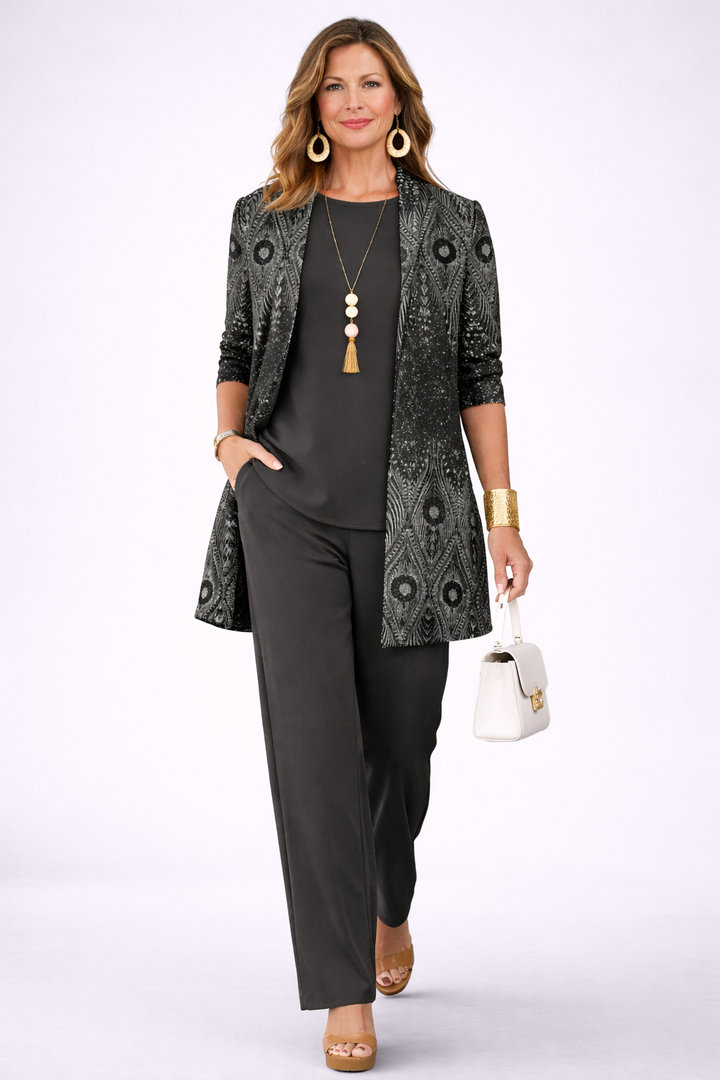 Monique™ | Elegant Black Geometric Print 3-Piece Set