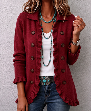 Colette™ | Ruffled Knit Double-Breasted Jacket