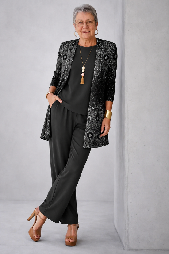 Monique™ | Elegant Black Geometric Print 3-Piece Set