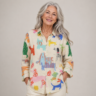 Princia™ | Playful Illustrated Button-Up Blouse