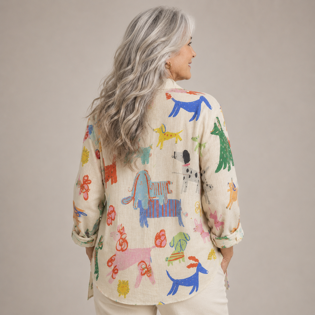 Princia™ | Playful Illustrated Button-Up Blouse