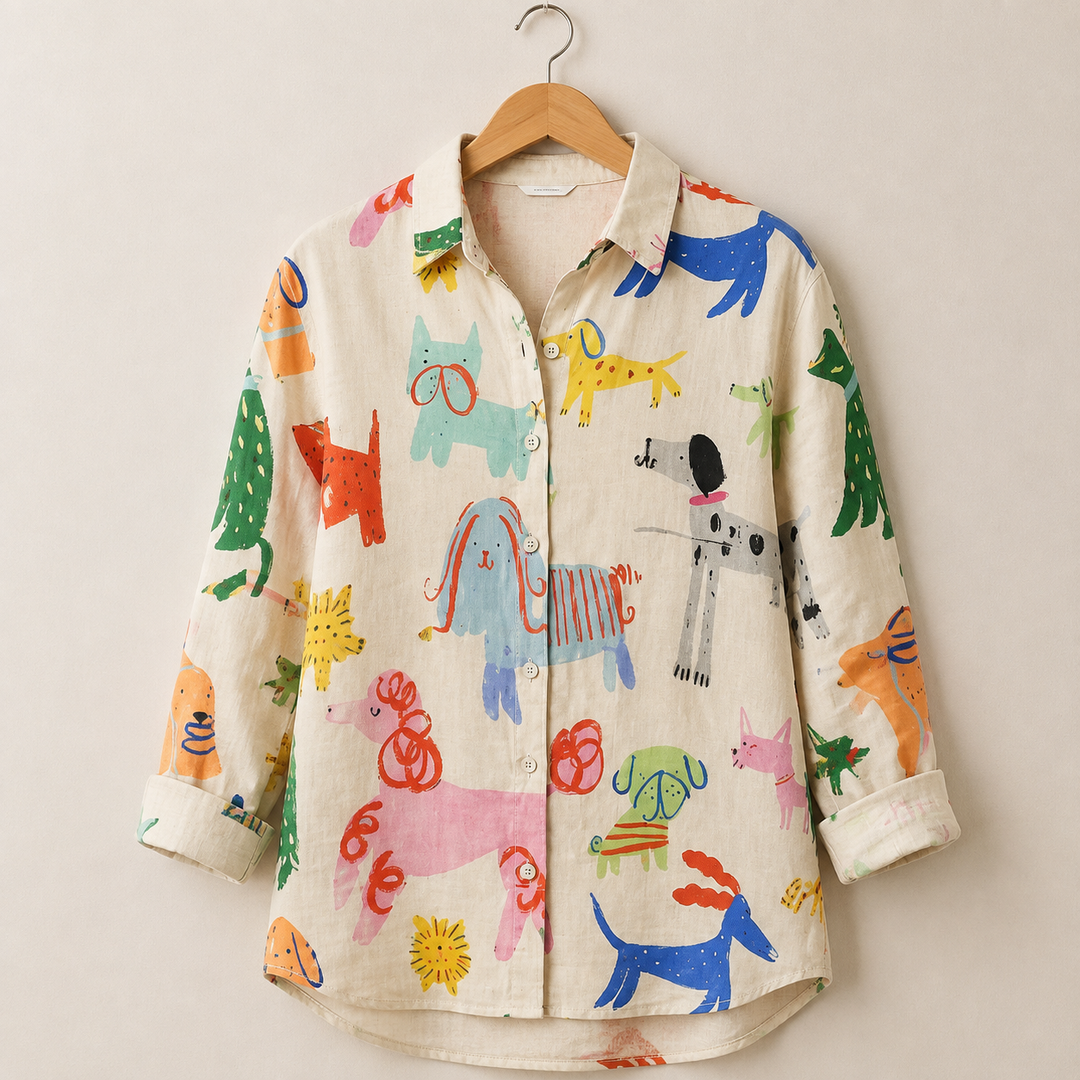 Princia™ | Playful Illustrated Button-Up Blouse