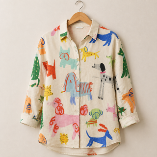 Princia™ | Playful Illustrated Button-Up Blouse