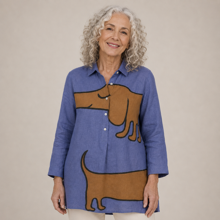 Tracy™ | Artistic Dog Print Button-Up Blouse