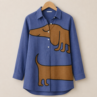 Tracy™ | Artistic Dog Print Button-Up Blouse