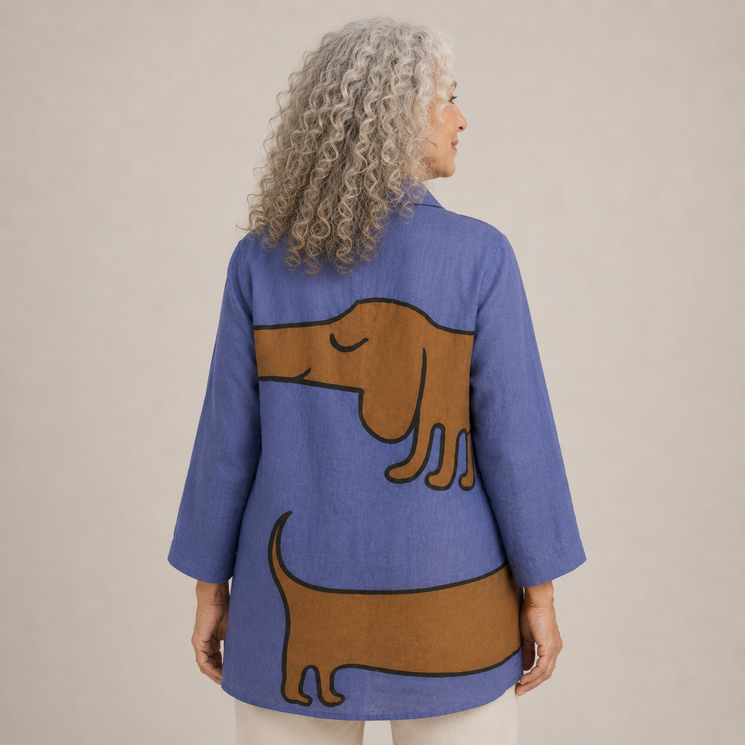 Tracy™ | Artistic Dog Print Button-Up Blouse