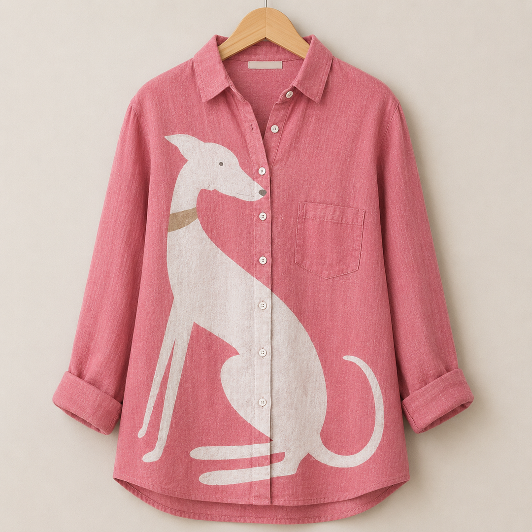 Diane™ | Playful Cat Illustration Button-Up Blouse
