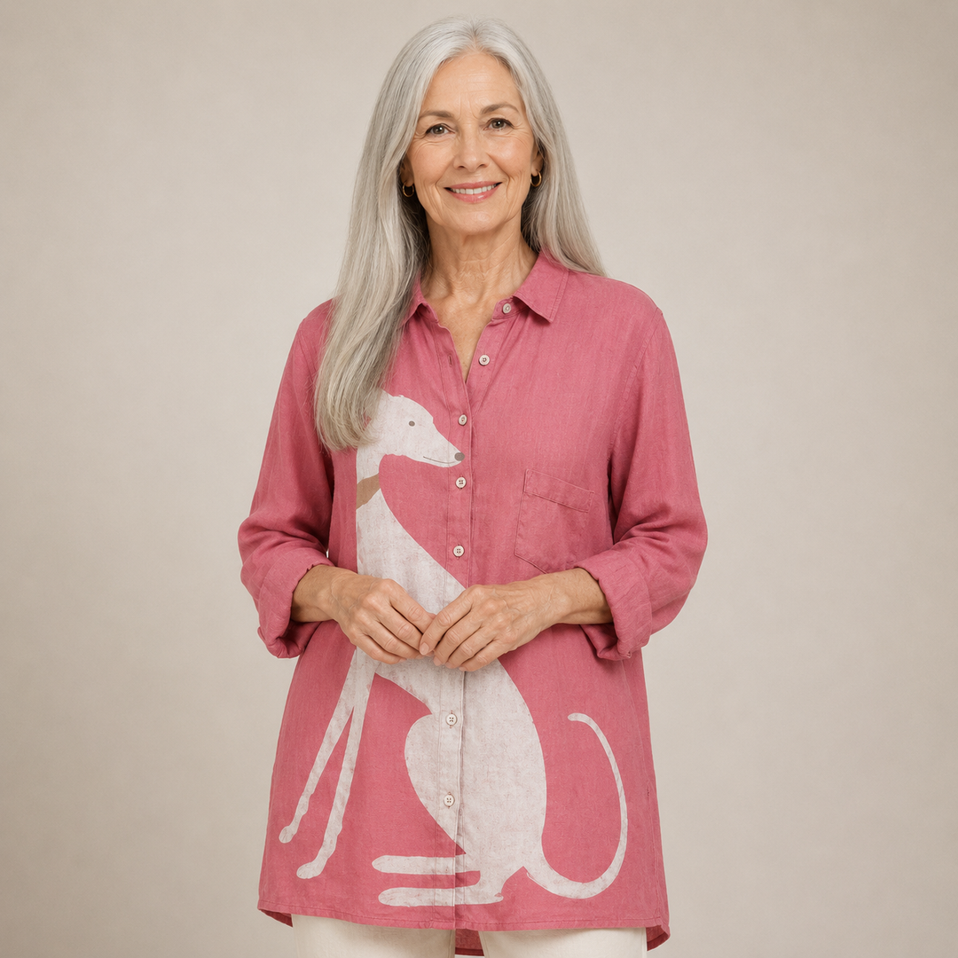 Diane™ | Playful Cat Illustration Button-Up Blouse