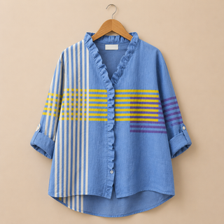 Marielle™ | Modern Striped Ruffle Blouse