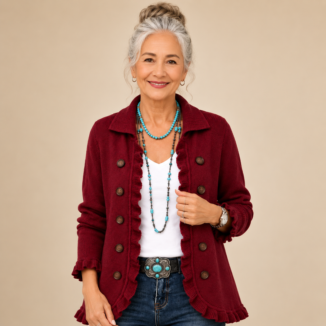 Colette™ | Ruffled Knit Double-Breasted Jacket